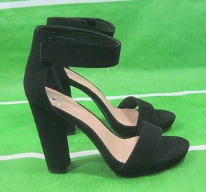 Wild Diva Negro 4.5" Alto Bloque Tacón Correa Tobillo Punta Abierta Zapatos MUJERES Talla 8 - Imagen 1 de 4