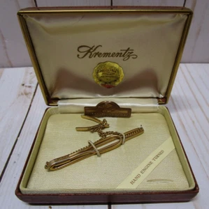 Vintage Krementz Tie Bar Wishbone In Box 14 KT Rolled Gold Overlay - Picture 1 of 4