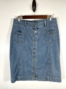 Vintage 70er Jahre Stil Denim Jeansrock Gr. 10 vorne hinten Taschen Knopfleiste vorne - Bild 1 von 6