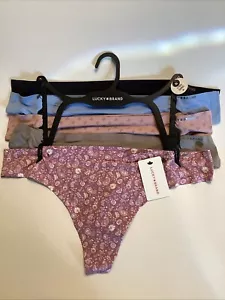 Lucky Brand Women's 5Pk XL Thong Panties Logo Floral & Solid Stretch MSRP$60 - Picture 1 of 9