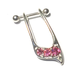 Manchette d'oreille cartilage/hélice pierres précieuses roses calibre 16 acier 1/4" - Photo 1/3