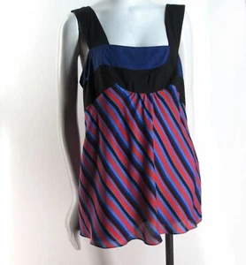9 Nine West rot blau diagonal gestreift ärmellos seidig Top Karriere Bluse 12 T620 - Bild 1 von 3