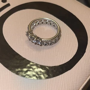 Pandora 2 Silber Ring Set Größe 5 / Erster Ring - 3 Steine / 2. Ring - Herzband - Bild 1 von 9