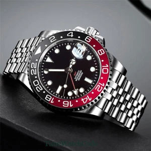 NH34 GMT Automatikuhr Herren 40 mm schwarzes Zifferblatt Saphir Kristall Jubiläumsarmband - Bild 1 von 2