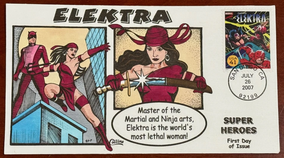 4159s Marvel Comics "ELEKTRA" single FDC Collins Hand-Painted. Perfect!! - Image 1 of 1