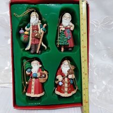 New Vintage Santa Set 4 CHRISTMAS TRADITIONS Ornaments Detail 3-1/2 by 2-1/2 In