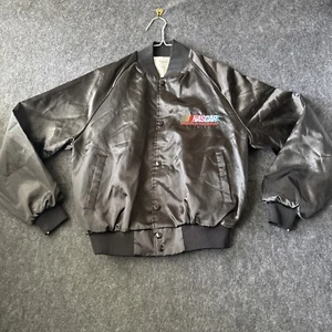 Vintage Nascar Racing Bomber Jacket Men Sz M Black Satin USA Made Embroidered 50 - Picture 1 of 15