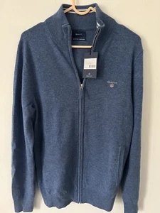 GANT Full Zip Cardigan Stone Blue Melange Size S - Picture 1 of 5