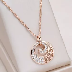 Luxus lange Halskette mit Anhänger 1A Zirkonia 585 pl Rosegold NEU - Bild 1 von 6