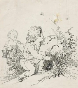 JOHANN HEINRICH RAMBERG - "Der kleine Schmetterlingsjäger" - Radierung 1798 - Picture 1 of 2
