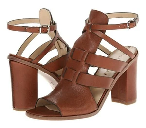 💲ALE $250⭐Via Spiga Brandina Open Toe Heel SZ 7.5/38 Brown Leather Sandals NIB - Picture 1 of 11