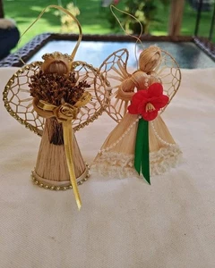 2 Primitive Rustic Corn Husk Angel Woven Straw Wings Christmas Holiday Ornaments - Picture 1 of 6