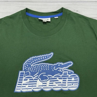 Lacoste T Shirt Mens 6 XL Green Regular Fit Crew Neck Spellout Crocodile Logo - Image 1 of 4