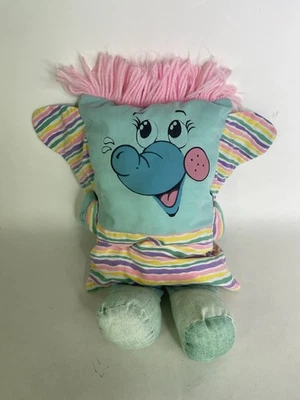 Винтажная Подушка Люди Слон Мягкая Плюшевая Бирюзовая Синяя Розовая 1980-е 80-е ДЕФЕКТНАЯ - Изображение 1 из 4