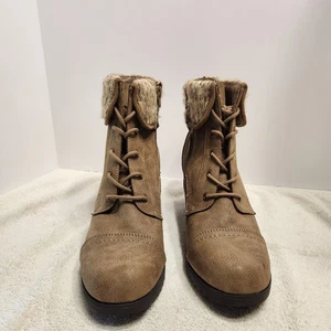 Women's Jade Sporto Wedged Heel Zip side Tan Boots with Knit Top Size 10 M - Picture 1 of 7
