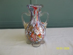 Signed Vintage Fratelli Toso Millefiori Double Handle Vase Murano 7 7/8" Tall - Picture 1 of 11