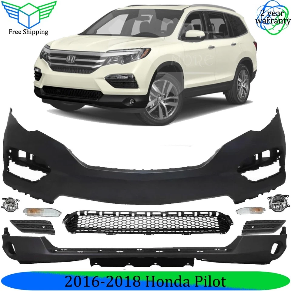 Front Bumper Cover Fascia & Fog Light Assembly Kit For 2016-2018 Honda Pilot Foto 1 de 4