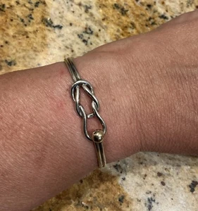 Fisherman's Knot Bracelet 925 Sterling Silver & 14k Gold Ball Size 6 1/2” - Picture 1 of 8