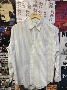 🔥Vintage Long Sleeve Button Up Thin Striped White Shirt Size L 22 x 26.5 - Picture 1 of 5
