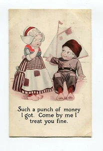 POSTCARD Vintage Comic Dutch Children SUCH A PUNCH OF MONEY I GOT Wooden Shoes - Picture 1 of 2
