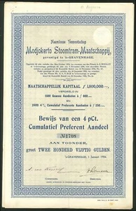 Indias Holandesas: Modjokerto Stoomtram Maatschappij, 4% de preferencia acumulada... - Imagen 1 de 1