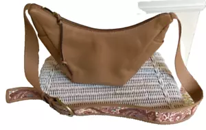 Lucky Brand Women's Lara Tan Leather Crossbody Bag / Print Wide Shoulder Strap - Picture 1 of 17