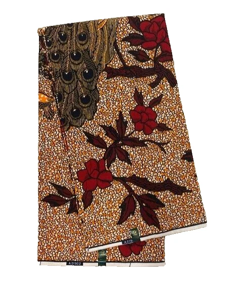 African Fabric Print 6 Yards Ankara 100% Cotton Orange and Red Pikok 🦚 - Image 1 of 4