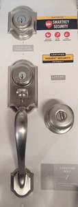 B Kwikset Montara Handleset Juno Knob Satin Nickel w Keyed Deadbolt BLEM READ - Picture 1 of 9
