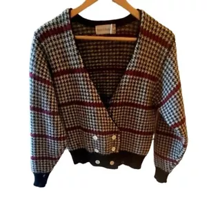 Robert Scott Ltd. Houndstooth Black and White Patterned Cardigan Cropped Sweater - Picture 1 of 4