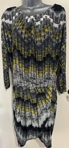 Giovani yellow black & white stretch faux wrap dress size medium - Picture 1 of 12