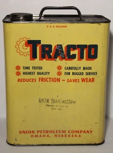 1960s OLD VINTAGE TRACTO OIL CAN OMAHA NEBRASKA OIL CAN LARGE 2 GALLON OIL CAN - Picture 1 of 24