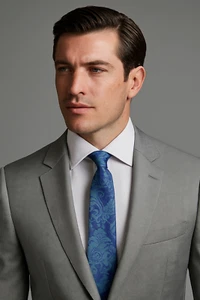 Marine Textured Satin Blue Mens Formal Jacquard Necktie Wedding Floral Suit 604 - Picture 1 of 2