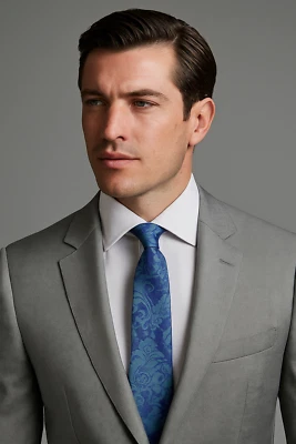 Damask Men's Tie Satin Blue Necktie Floral Formal Cute Christmas Gifts for Him - image 1 of 2