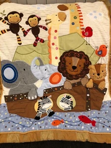 Lambs and Ivy SS Noah Quilt Blanket Monkeys Lions Elephants Zebras Giraffes - Picture 1 of 8