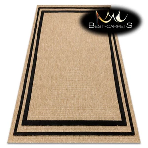 Moderner Struktur Sisal Designer Teppich FUNKEN Rahmen beige/schwarz Beste Qualität - Bild 1 von 10