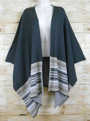 JOSEPH A Poncho Women's Sz 1X Charcoal Gray Beige Open Front Loose Cardigan $88 - Image 1 of 4