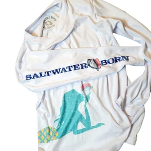 SALTWATER Girls WHITE Swimshirt MERMAID Graphic LOGO Lightweight Stretch size M - Picture 1 of 4