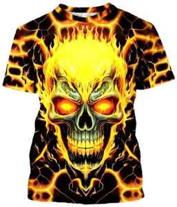 Camiseta estampada gráfica calavera con fuego 3D para hombre - Imagen 1 de 1