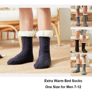 Men Extra Warm Winter Bed Socks Crew Fluffy Slippers Anti-slip Thick 8-12 AU