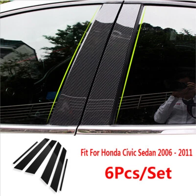 Window Pillar Posts Carbon Fiber Cover Door Trims for Honda Civic Sedan 2006-11 - Image 1 of 4