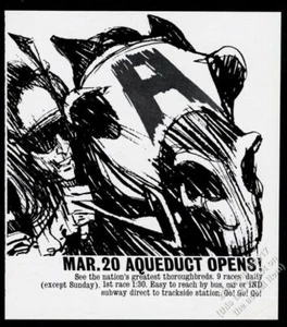1961 Aqueduct racetrack Bob Peak race horse art vintage print ad - Picture 1 of 1