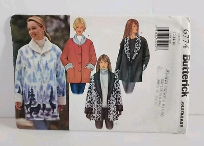 Butterick 6774 Fast Easy 12 14 16 fleece reversible jacket button front uncut - Image 1 of 3