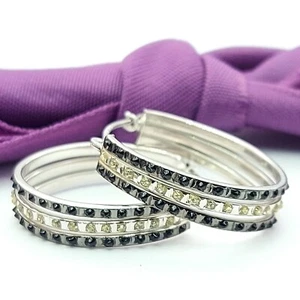 Ladies White Gold 14ct (585, 14K) Unique Oval Enamel Diamond Cut Stone Earrings - Picture 1 of 9