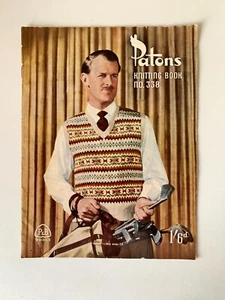 Vintage Knitting Pattern Book Patons 338 Mens Colourful Vests Jumpers - Picture 1 of 12