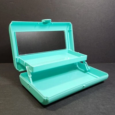 Caboodles - 小号蓝绿色水彩化妆珠宝盒 - 小饰品存储盒带镜面 — 第 1/4 张图片