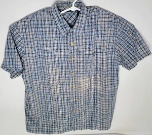 REI Button Front Camp Shirt Mens XL Blue Stripe Cotton Bamboo Wood Buttons - Picture 1 of 5