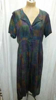 Vintage 1950's Dark Green Purple Blue Day Dress by Young Size Size XL - Image 1 of 4