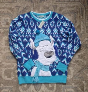 Holiday Hype Ugly Christmas Sweater Mens M Llama Snow Winter Geometric - Picture 1 of 7