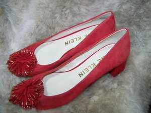 Anne Klein Shoes Red Suede Leather AKHappy Size 7 Pom Pom - Picture 1 of 10