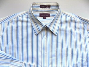 NORDSTROM Mens Dress Shirt 17 - 35 Blue Yellow Brown Stripe Pattern Long Sleeve - Picture 1 of 7